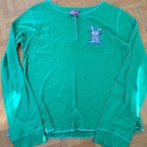 Y2K Scene Mcbling It's Happy Bunny Green Longsleeve Shirt 2000s